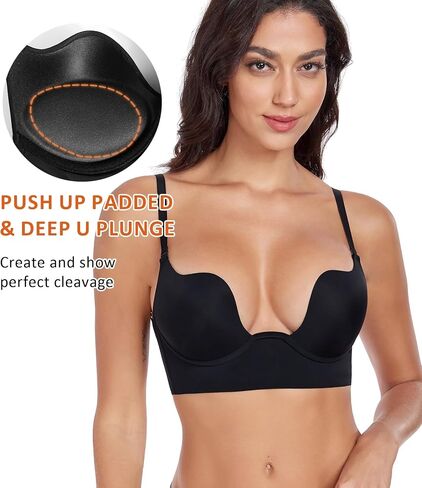 Women's Backless Deep Plunge Bra U Neckline Push Up Low Cut Supportive Underwire Bras in Saudi Arabia