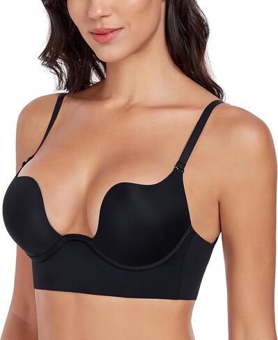 Women's Backless Deep Plunge Bra U Neckline Push Up Low Cut Supportive Underwire Bras in Saudi Arabia