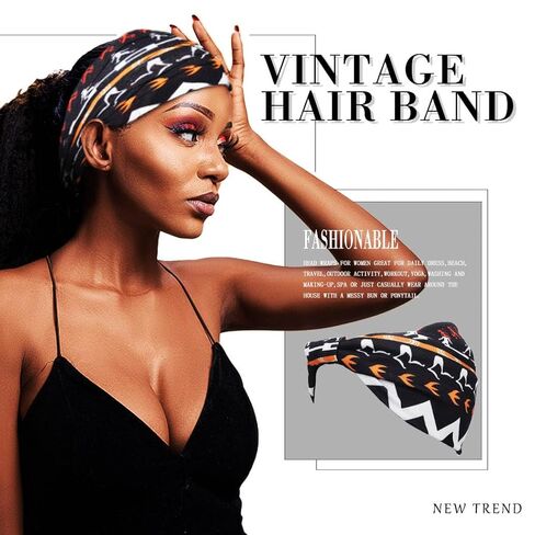 African Headbands Boho Knotted Hairbands Stretch Wide Head Wraps Elastic Yoga Turban Hair Scarfs Workout Printed Hair Accessories for Women Pack of 4 (Style A) in Kuwait