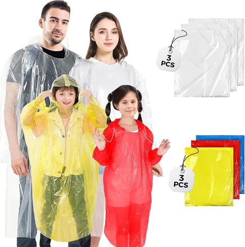 BFONS 5-6pcs Disopable Rain Ponchos for Adults,Ponchos Adults for Men and Women with Hood,Waterproof Rain Ponchos Raincoat in Saudi Arabia