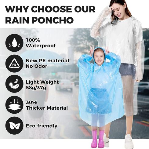 BFONS 5-6pcs Disopable Rain Ponchos for Adults,Ponchos Adults for Men and Women with Hood,Waterproof Rain Ponchos Raincoat in Saudi Arabia