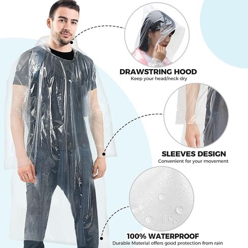 BFONS 5-6pcs Disopable Rain Ponchos for Adults,Ponchos Adults for Men and Women with Hood,Waterproof Rain Ponchos Raincoat in Saudi Arabia