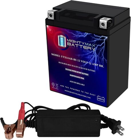 Mighty Max Battery YTX14AH استبدال البطارية للكشفية الهندية ، Bobber 16-21 + 12V 2AMP Charger in Saudi Arabia