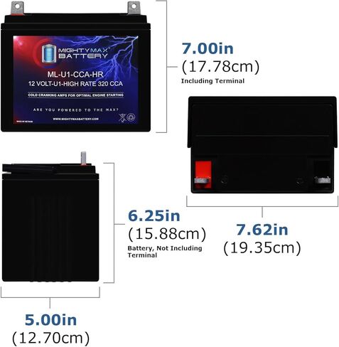 Mighty Max Battery ML-U1-CCAHR 12V 320CCA بديل بديل متوافق مع BCI Group U1 in Kuwait