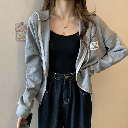Women Coquette Hooded Crop Jacket Zip Up Cropped Sweatshirt Y2K Cottagecore Blouse Drawstring Preppy Cardigans in Saudi Arabia