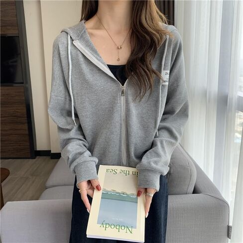 Women Coquette Hooded Crop Jacket Zip Up Cropped Sweatshirt Y2K Cottagecore Blouse Drawstring Preppy Cardigans in Saudi Arabia