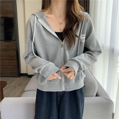Women Coquette Hooded Crop Jacket Zip Up Cropped Sweatshirt Y2K Cottagecore Blouse Drawstring Preppy Cardigans in Saudi Arabia