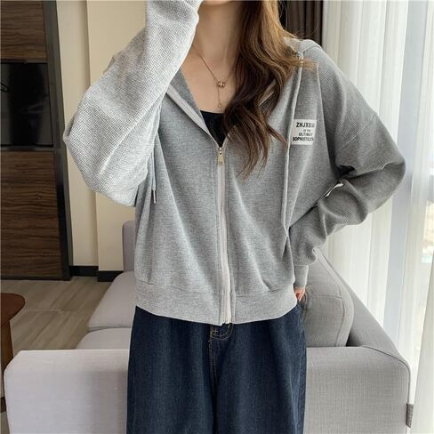 Women Coquette Hooded Crop Jacket Zip Up Cropped Sweatshirt Y2K Cottagecore Blouse Drawstring Preppy Cardigans in Saudi Arabia