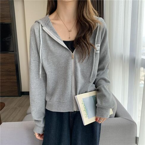 Women Coquette Hooded Crop Jacket Zip Up Cropped Sweatshirt Y2K Cottagecore Blouse Drawstring Preppy Cardigans in Saudi Arabia