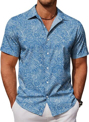 COOFANDY Mens Hawaiian Shirts Short Sleeve Button Down Aloha Shirt Casual Beach Clothes in Kuwait