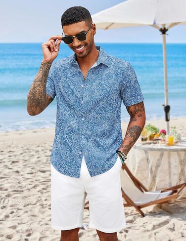 COOFANDY Mens Hawaiian Shirts Short Sleeve Button Down Aloha Shirt Casual Beach Clothes in Kuwait