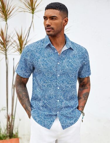 COOFANDY Mens Hawaiian Shirts Short Sleeve Button Down Aloha Shirt Casual Beach Clothes in Kuwait