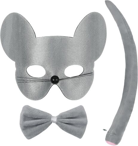 HyperFun Mouse Costume Mouse Ears Headband Tail Nose and Bow Tie Rat Mice Animal Accessories Set for Halloween Party kid in Saudi Arabia