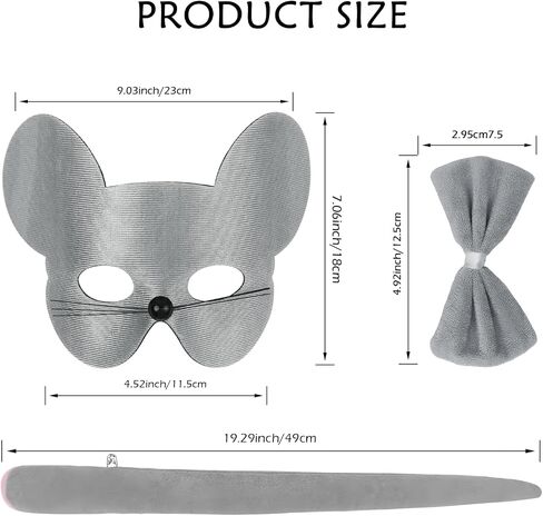HyperFun Mouse Costume Mouse Ears Headband Tail Nose and Bow Tie Rat Mice Animal Accessories Set for Halloween Party kid in Saudi Arabia
