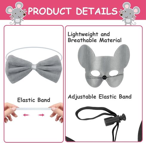 HyperFun Mouse Costume Mouse Ears Headband Tail Nose and Bow Tie Rat Mice Animal Accessories Set for Halloween Party kid in Saudi Arabia