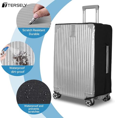 T Tersely Travel Suitcase Protector Cover, 20/24/26/28/30 Inch Clear Suitcase Covers for Luggage 0.3mm PVC Luggage Cover Protector and Black Stretch Cloth (30 inch) in Saudi Arabia