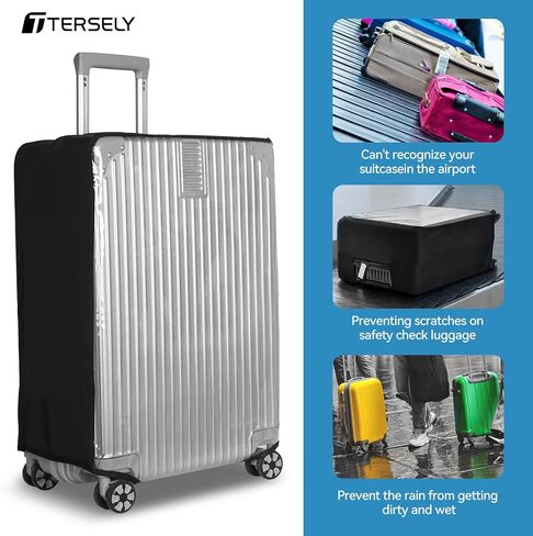 T Tersely Travel Suitcase Protector Cover, 20/24/26/28/30 Inch Clear Suitcase Covers for Luggage 0.3mm PVC Luggage Cover Protector and Black Stretch Cloth (30 inch) in Saudi Arabia