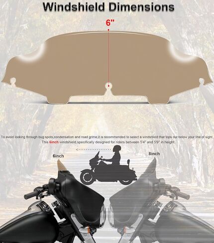 6" Wave Windshield Windscreen Compatible with Harley Davidson Touring Electra Glide Street Glide Tri Glide Ultra Classic Ultra Limited 1996-2013 (Black) in Kuwait