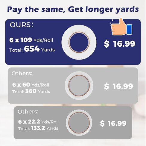 عبوات شريط التغليف Fuxury 109Y، إجمالي 654Y، شريط تغليف شفاف شديد التحمل لنقل الصناديق، والشحن، والختم، والتخزين، 1.88 بوصة × 109 ياردة، 6 لفات in Kuwait