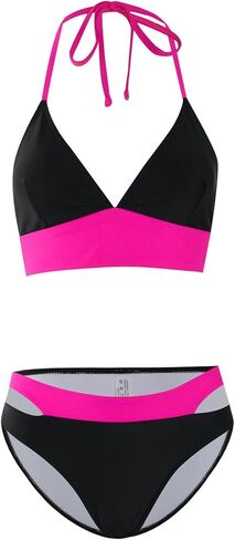 ألوان المرأة مطابقة ملابس السباحة المؤلفة من قطعتين ، بيكيني قطع الخصر الأسود in Kuwait