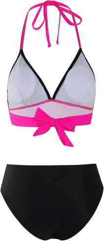 ألوان المرأة مطابقة ملابس السباحة المؤلفة من قطعتين ، بيكيني قطع الخصر الأسود in Kuwait