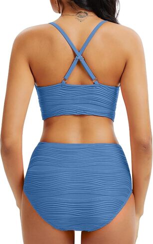 Womens High Waisted Textured Bikini Sets 2 Piece U-Wire Cutout Swimsuit 2025 Summer Beach Swim Bathing Suit in Kuwait