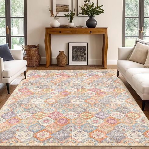 سجاد منطقة Kokia المغربي مقاس 8 × 10، سجادة شرقية لغرفة المعيشة، سجاد هوبو غير قابل للانزلاق وقابل للغسل وغير قابل للتساقط لغرفة النوم وغرفة الطعام زيتوني 8 × 10 in Kuwait