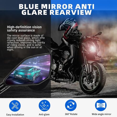 مرايا الدراجات النارية العالمية Universal M10 M8 الخلفية المرآة المرآة الصقور الجانبية المتوافقة مع Honda Grom MSX125 Kawasaki Z125 Pro Z750 Z650 Yamaha MT03 MT10 والمزيد in Saudi Arabia