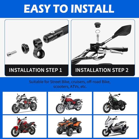 مرايا الدراجات النارية العالمية Universal M10 M8 الخلفية المرآة المرآة الصقور الجانبية المتوافقة مع Honda Grom MSX125 Kawasaki Z125 Pro Z750 Z650 Yamaha MT03 MT10 والمزيد in Saudi Arabia