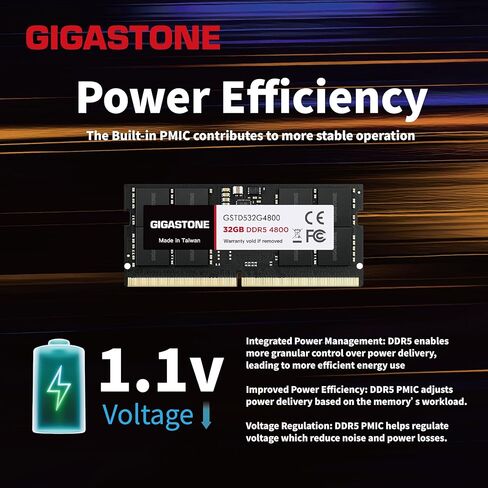 【ذاكرة الوصول العشوائي DDR5】 مجموعة GIGASTONE 64 جيجابايت (2 × 32 جيجابايت) DDR5 4800 ميجا هرتز PC5-38400 CL 40-40-40-77 1.1 فولت SODIMM 262 Pin غير مخزنة وغير ECC ترقية ذاكرة الكمبيوتر المحمول عالية الأداء in Kuwait