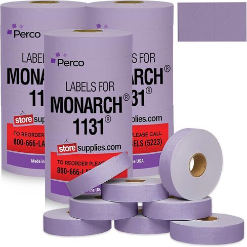 Perco Fluorescent Pink Pricing Labels for Monarch 1131 Price Gun - 1 Sleeve, 8 Rolls, 20,000 Price Marking Labels - with Ink Roll Included in Kuwait