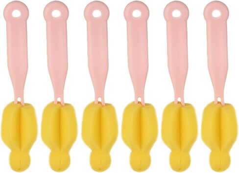 Long Handle Bottle Nipple Cleaner Sponge Brush, BPA-Free Bottle Scrubber - Yellow|6 Pack in Saudi Arabia
