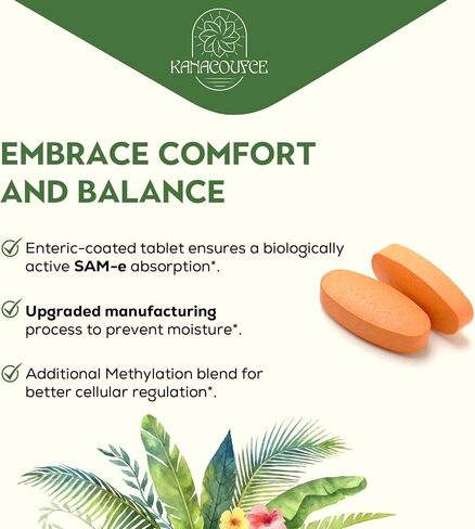 1100mg SAM-e (S-Adenosyl-L-Methionine), SAM e Supplement for Mood, Joint & Liver, Highest Concentration of Active S,S Form Same, Vegan, 120 Tablets in Saudi Arabia