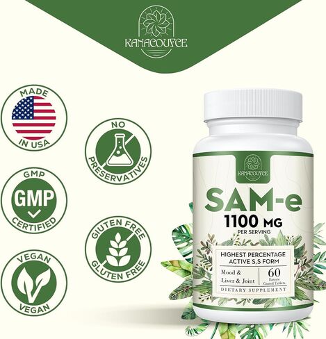1100mg SAM-e (S-Adenosyl-L-Methionine), SAM e Supplement for Mood, Joint & Liver, Highest Concentration of Active S,S Form Same, Vegan, 120 Tablets in Saudi Arabia