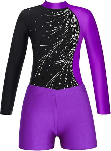 Gymnastics Leotards for Girls Ballet Dance Outfits with Shorts Girls Dancewear for Yoga Unitard Jumpsuit in Kuwait