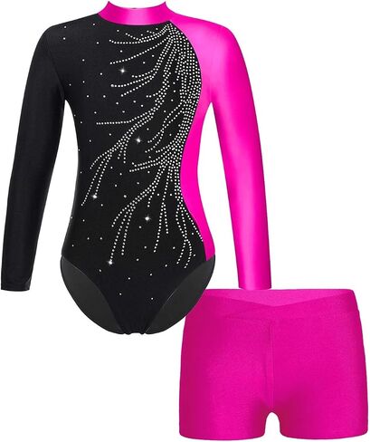 Gymnastics Leotards for Girls Ballet Dance Outfits with Shorts Girls Dancewear for Yoga Unitard Jumpsuit in Kuwait