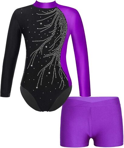 Gymnastics Leotards for Girls Ballet Dance Outfits with Shorts Girls Dancewear for Yoga Unitard Jumpsuit in Kuwait