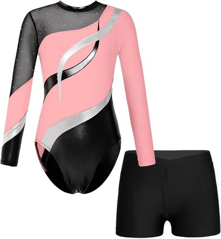 Gymnastics Leotards for Girls Ballet Dance Outfits with Shorts Girls Dancewear for Yoga Unitard Jumpsuit in Kuwait