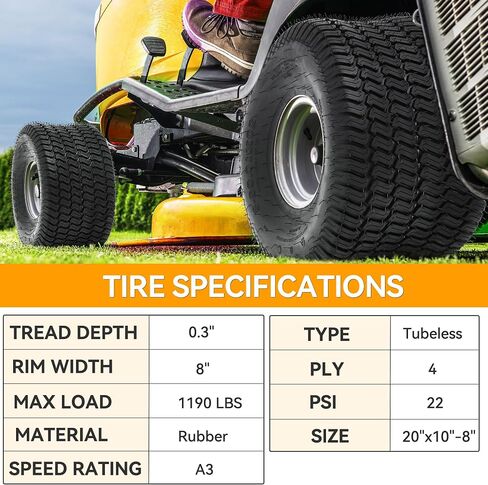 YINTAHECH 18x8.5-8 Lawn Mower Tires, 18x8.5-8 Tractor Turf Tires, 18x8.5x8 NHS Tires, 4PR/Ply Tubeless(Set of 2) in Kuwait