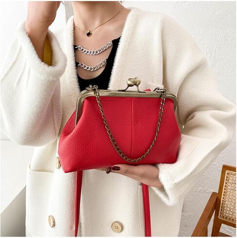 Vintage Kiss Lock Tote Women 2025 Clasp Clutch PU Leather Purse Crossbody Shoulder Bag Everyday Chic Messenger Handbag in Kuwait