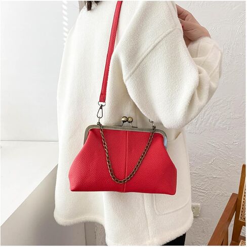 Vintage Kiss Lock Tote Women 2025 Clasp Clutch PU Leather Purse Crossbody Shoulder Bag Everyday Chic Messenger Handbag in Kuwait