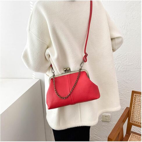 Vintage Kiss Lock Tote Women 2025 Clasp Clutch PU Leather Purse Crossbody Shoulder Bag Everyday Chic Messenger Handbag in Kuwait