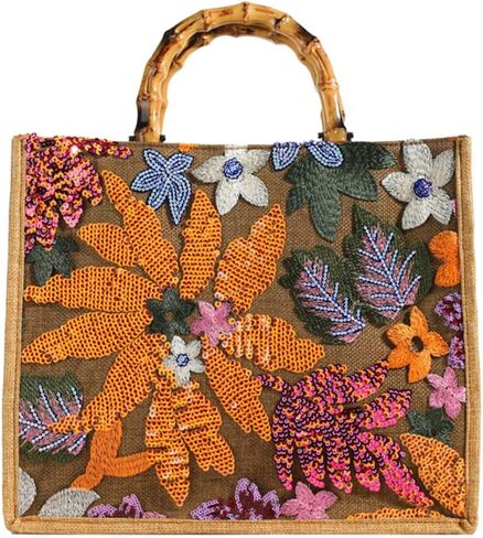 Sister Amy® Elegant Sequin-Embroidered Woven Tote Bag - Stylish Summer Beach Shoulder Handbag for Women's Vacation Essentials in Kuwait