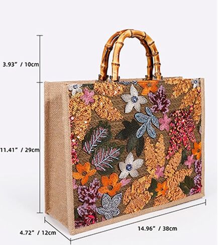 Sister Amy® Elegant Sequin-Embroidered Woven Tote Bag - Stylish Summer Beach Shoulder Handbag for Women's Vacation Essentials in Kuwait