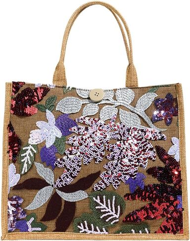 Sister Amy® Elegant Sequin-Embroidered Woven Tote Bag - Stylish Summer Beach Shoulder Handbag for Women's Vacation Essentials in Kuwait