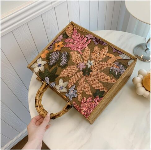 Sister Amy® Elegant Sequin-Embroidered Woven Tote Bag - Stylish Summer Beach Shoulder Handbag for Women's Vacation Essentials in Kuwait