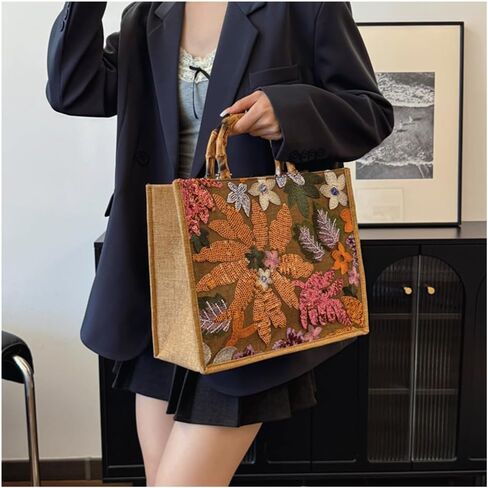 Sister Amy® Elegant Sequin-Embroidered Woven Tote Bag - Stylish Summer Beach Shoulder Handbag for Women's Vacation Essentials in Kuwait