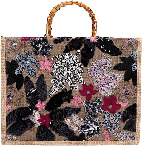Sister Amy® Elegant Sequin-Embroidered Woven Tote Bag - Stylish Summer Beach Shoulder Handbag for Women's Vacation Essentials in Kuwait