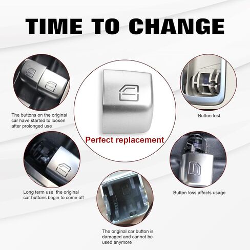 Xotic Tech Silver Car Care Control Power Pottion Cap استبدال ، غطاء إصلاح ماجستير في زجاج النافذة ، متوافق مع Mercedes Benz C E S GLC Class W205 W213 W222 W253 X253 (الأمام اليمين) in Kuwait