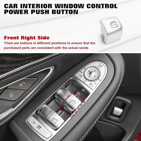 Xotic Tech Silver Car Care Control Power Pottion Cap استبدال ، غطاء إصلاح ماجستير في زجاج النافذة ، متوافق مع Mercedes Benz C E S GLC Class W205 W213 W222 W253 X253 (الأمام اليمين) in Kuwait